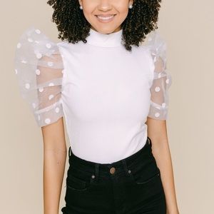 WHITE POLKA PUFFY SLEEVE BODYSUIT